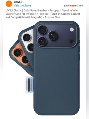 LONLI iPhone 17 Pro Max Case - Genuine Blue Leather — Compatible with MagSafe